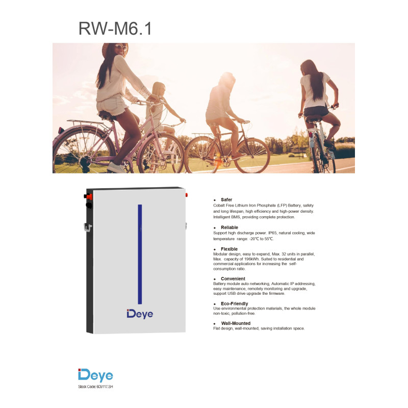 Акумуляторна батарея 6,14кВт Deye 48V 120AH RW-M6.1 LiFePO4 6000 циклів